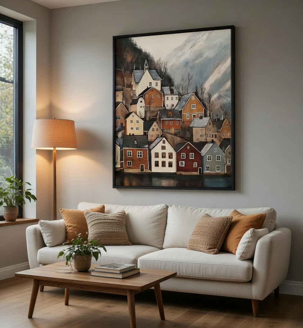 Plakat Nordic Village – Skandynawskie Miasteczko nad Fiordem | Nordic Landscape Dekoracja Ścienna