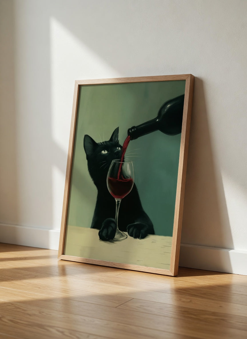 Plakat Black Cat & Red Wine