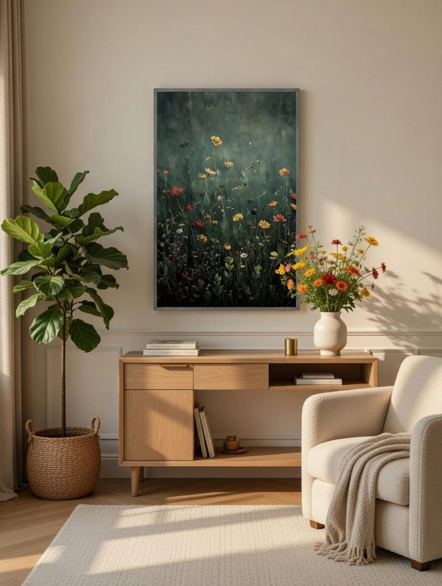 Plakat Dark Wildflowers – Dzikie Kwiaty Łąkowe | Dark Botanical Moody Wildflower Dutch Masters Dekoracja Ścienna