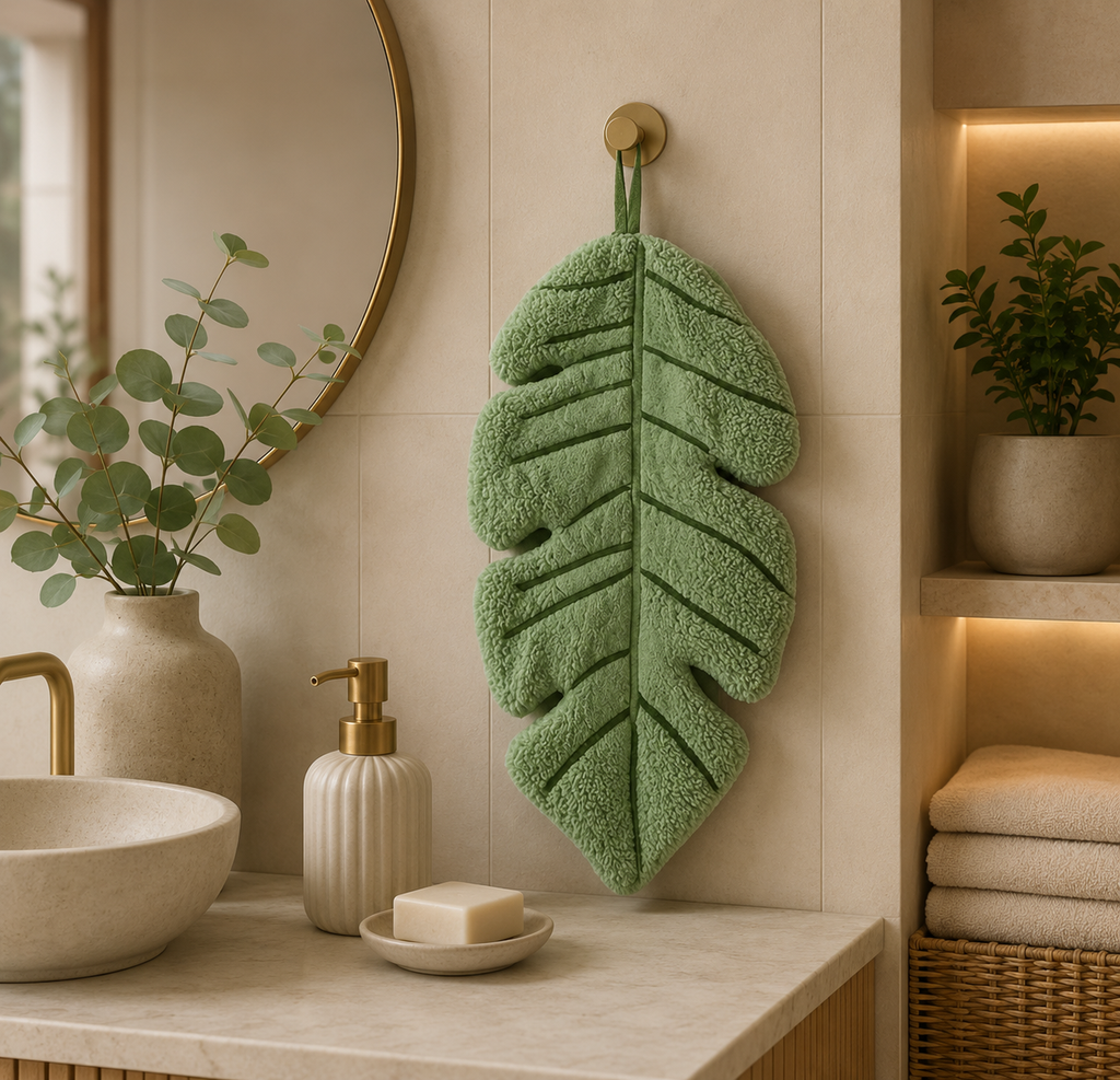 Tropical Leaf Hand Towel – Ręcznik Liść Tropikalny Sage Green | Botaniczna Dekoracja Łazienki