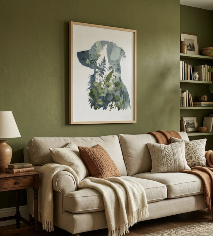 Plakat Dog Botanical Silhouette – Pies w Botanicznej Sylwetce | Nature Art Dekoracja Ścienna