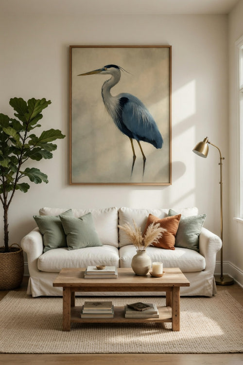 Plakat Blue Heron – Czapla Siwa | Japandi Coastal Quiet Luxury Dekoracja Ścienna