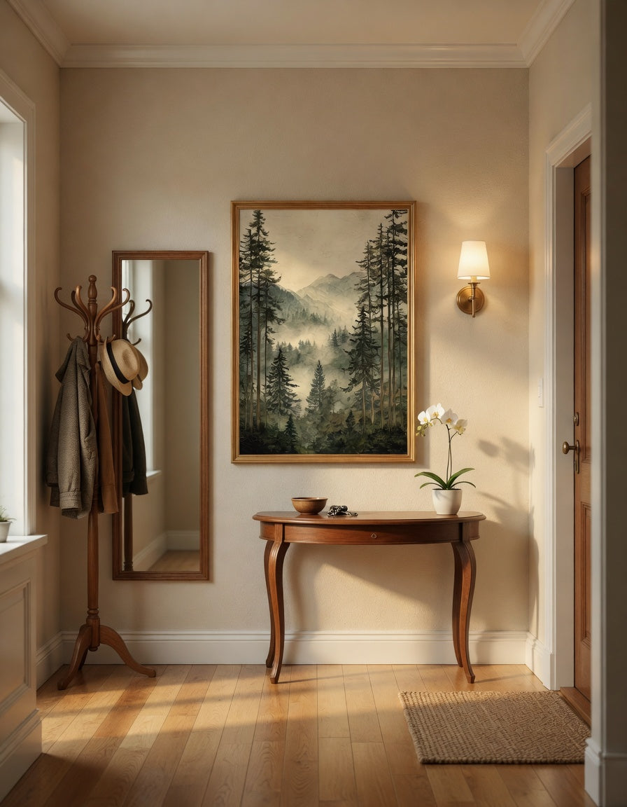 Plakat Misty Forest – Mglisty Las Iglasty | Watercolor Nature Dekoracja Ścienna