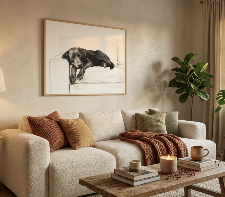 Plakat Sleeping Labrador – Śpiący Pies Akwarela | Minimalist Dog Art Dekoracja Ścienna