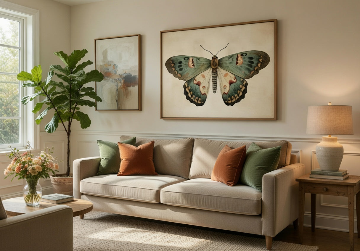 Plakat Vintage Moth – Motyl Entomologiczny na Ecru | Botanical Vintage Cottagecore Dekoracja Ścienna