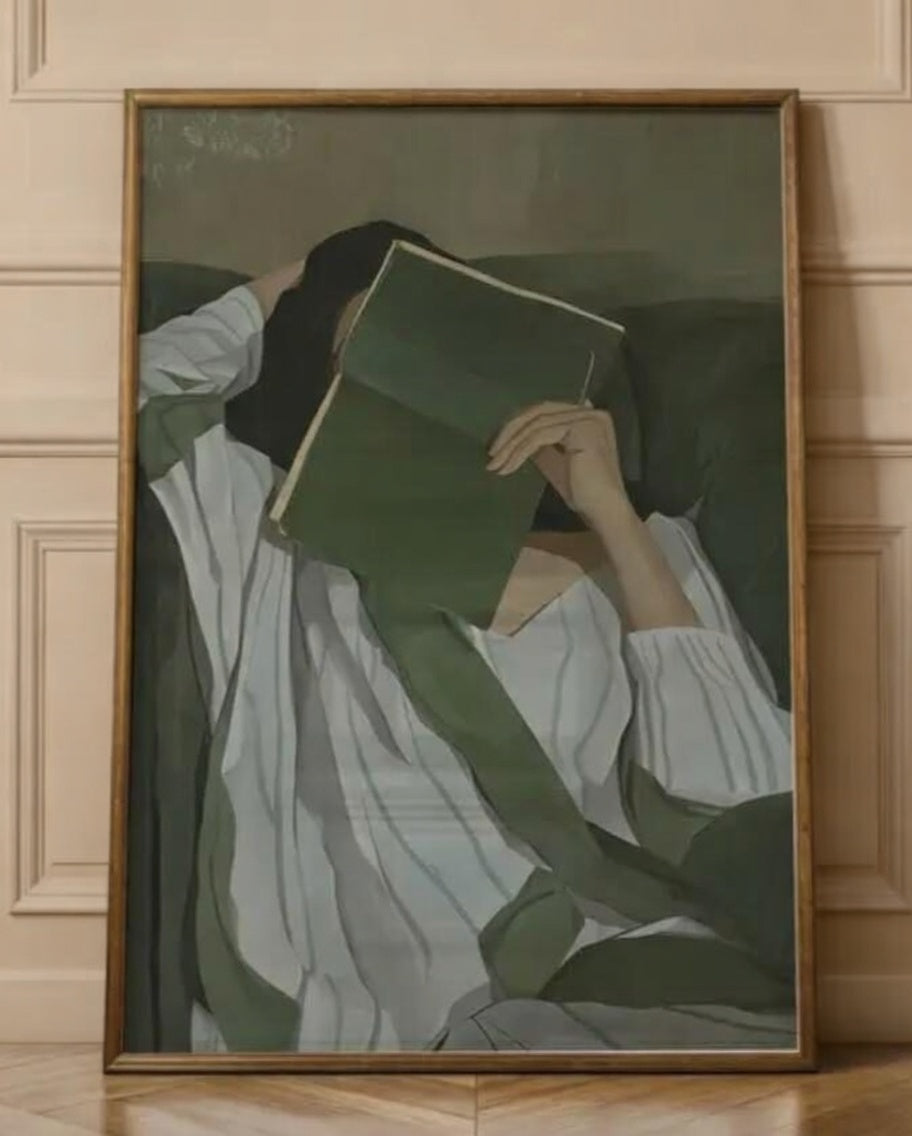 Plakat Woman Reading – Kobieta Czytająca Książkę | Quiet Luxury Dark Academia Dekoracja Ścienna