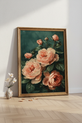 Plakat Peach Roses – Brzoskwiniowe Róże Vintage | Botaniczny Obraz Olejny Dekoracja Ścienna