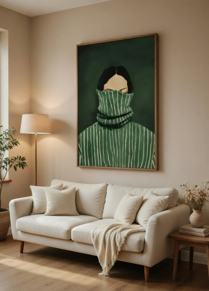 Plakat Green Turtleneck – Kobieta w Zielonym Swetrze | Editorial Quiet Luxury Dekoracja Ścienna