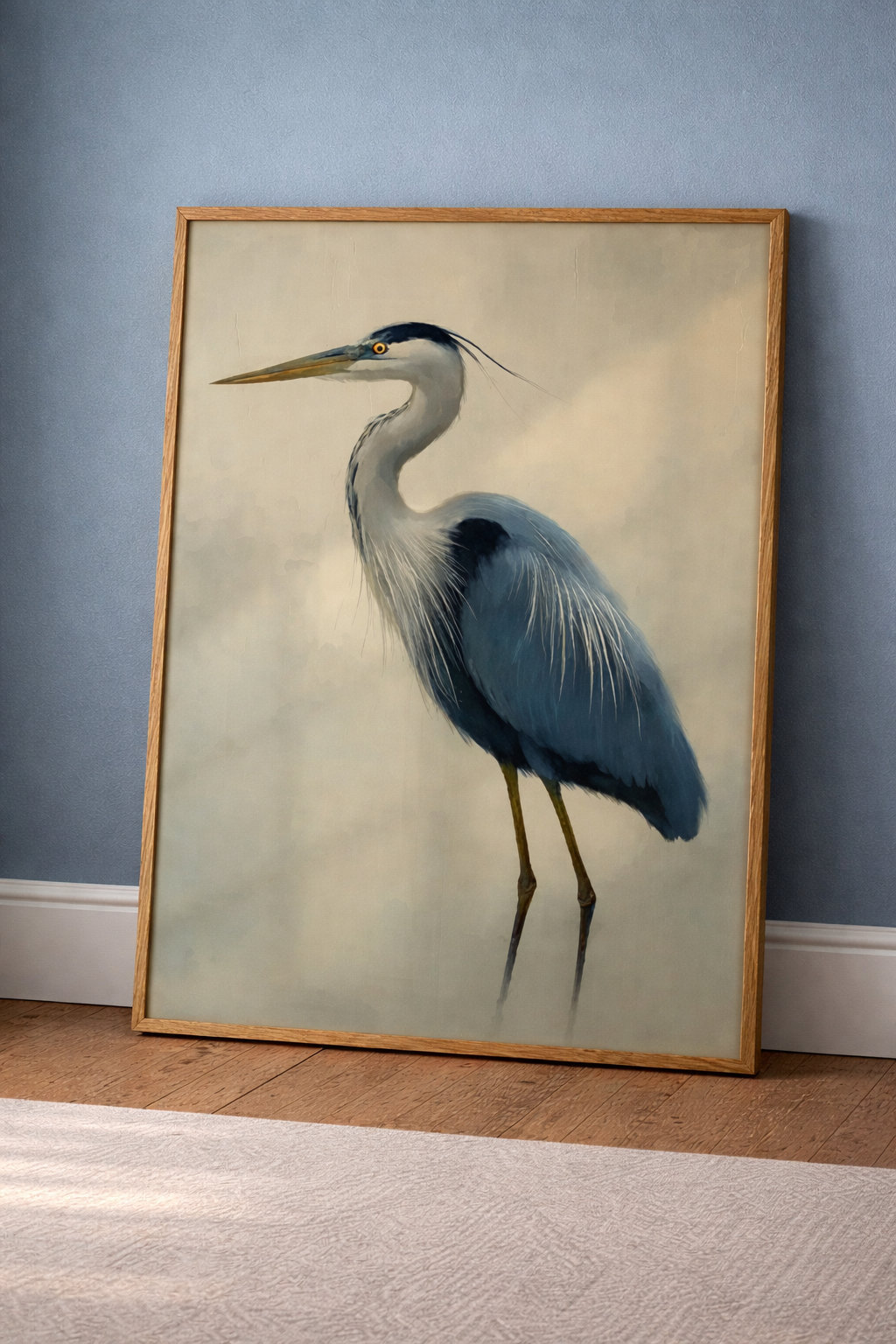 Plakat Blue Heron – Czapla Siwa | Japandi Coastal Quiet Luxury Dekoracja Ścienna