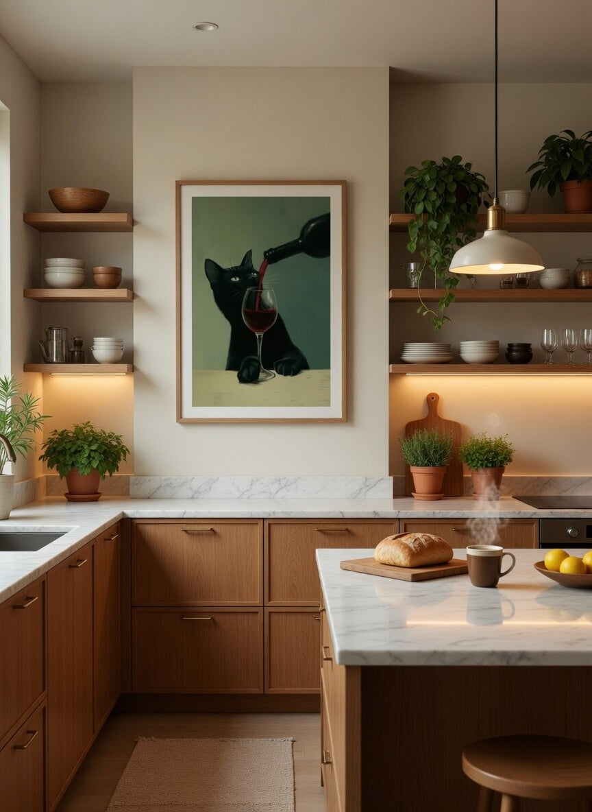 Plakat Black Cat & Red Wine