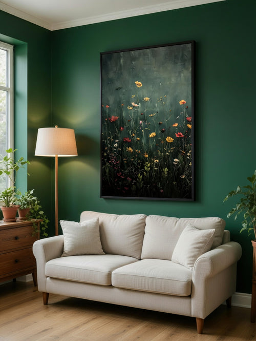 Plakat Dark Wildflowers – Dzikie Kwiaty Łąkowe | Dark Botanical Oil Painting Dekoracja Ścienna