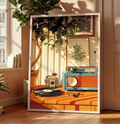 Plakat Vintage Radio & Vinyl – Retro Muzyczna Nostalgia | Mid-Century Modern Dekoracja Ścienna