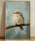 Plakat Little Bird on a Branch – Puszysty Ptaszek na Gałązce | Cottagecore Vintage Oil Painting Dekoracja Ścienna