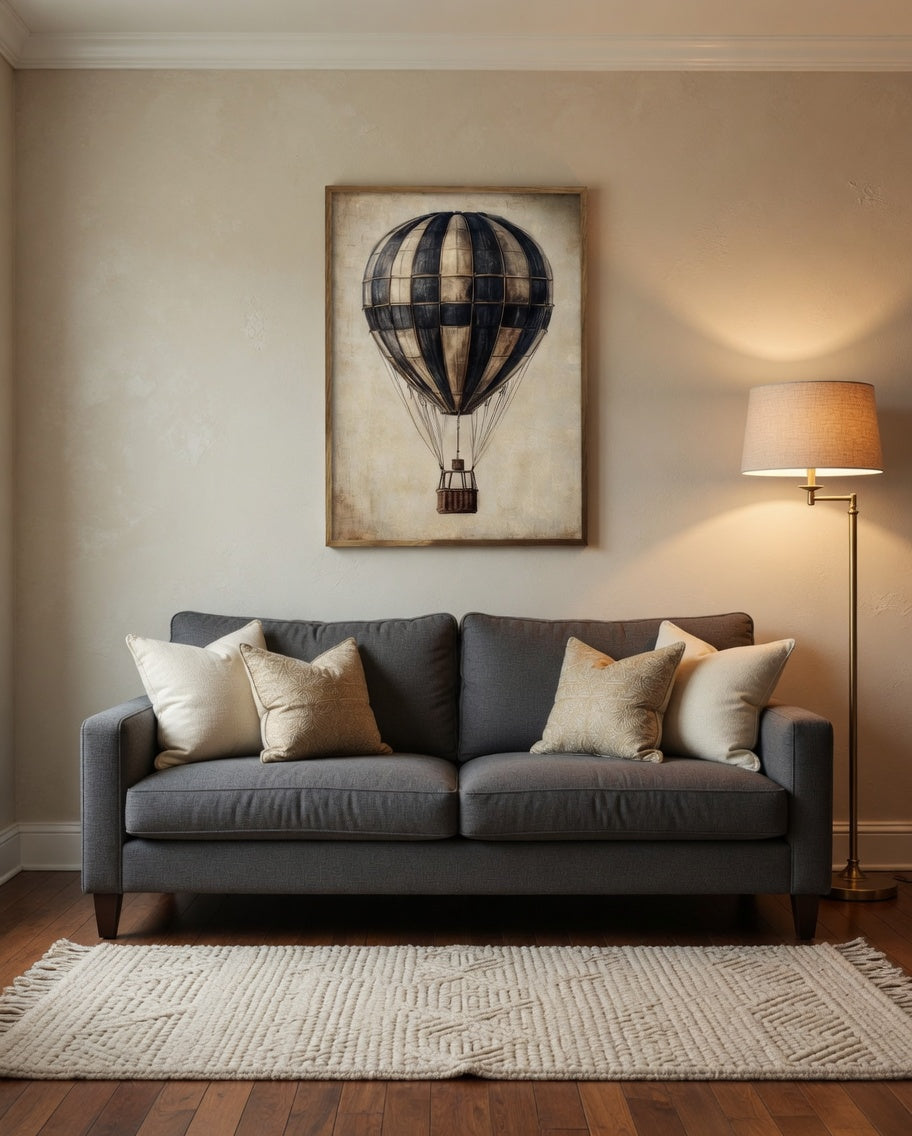Plakat Vintage Hot Air Balloon – Balon na Ogrzane Powietrze | Vintage Travel Retro Dekoracja Ścienna