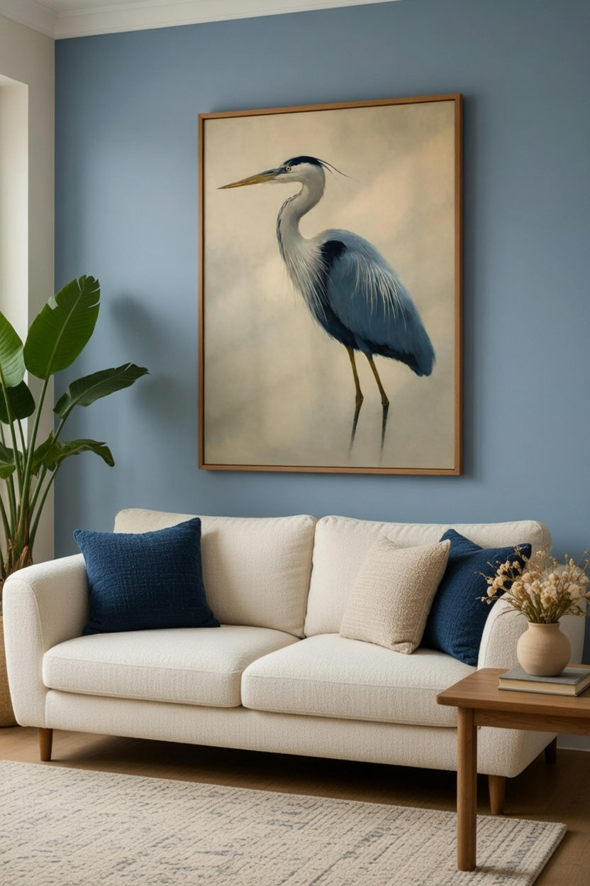 Plakat Blue Heron – Czapla Siwa | Japandi Coastal Quiet Luxury Dekoracja Ścienna