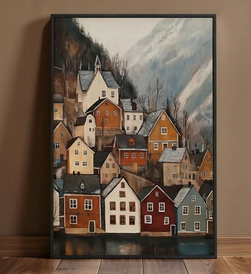 Plakat Nordic Village – Skandynawskie Miasteczko nad Fiordem | Nordic Landscape Dekoracja Ścienna