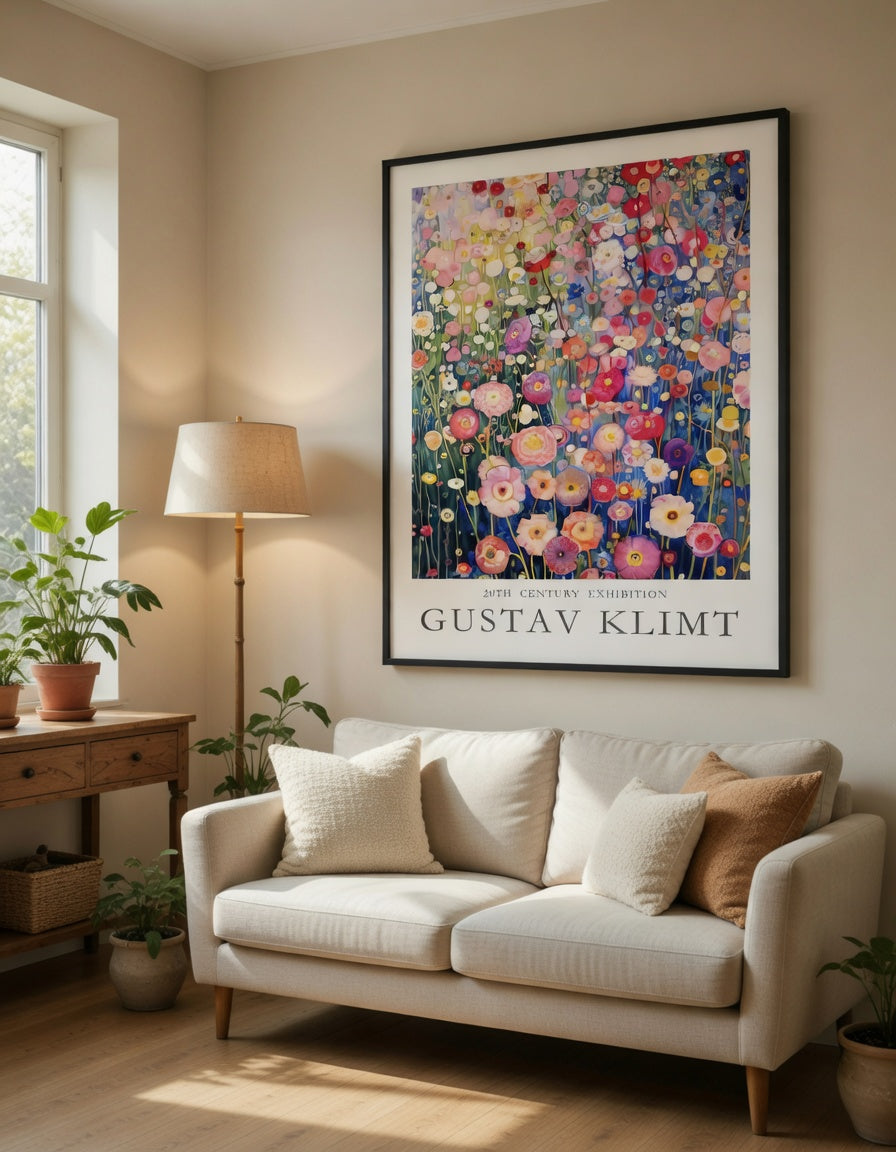 Plakat Flower Meadow Gustav Klimt – Kolorowa Łąka Kwiatów | Plakat Wystawowy Dekoracja Ścienna