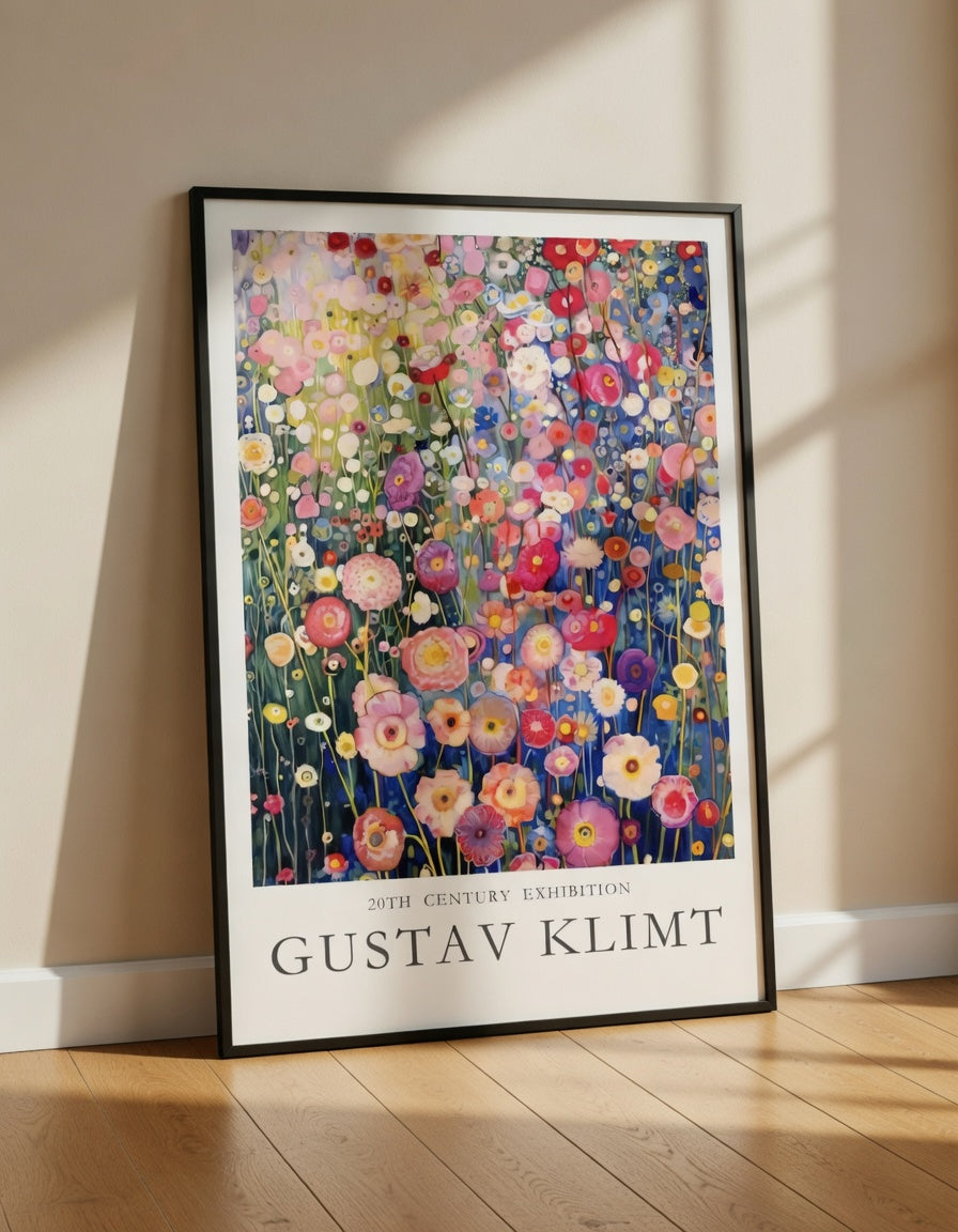 Plakat Flower Meadow Gustav Klimt – Kolorowa Łąka Kwiatów | Plakat Wystawowy Dekoracja Ścienna