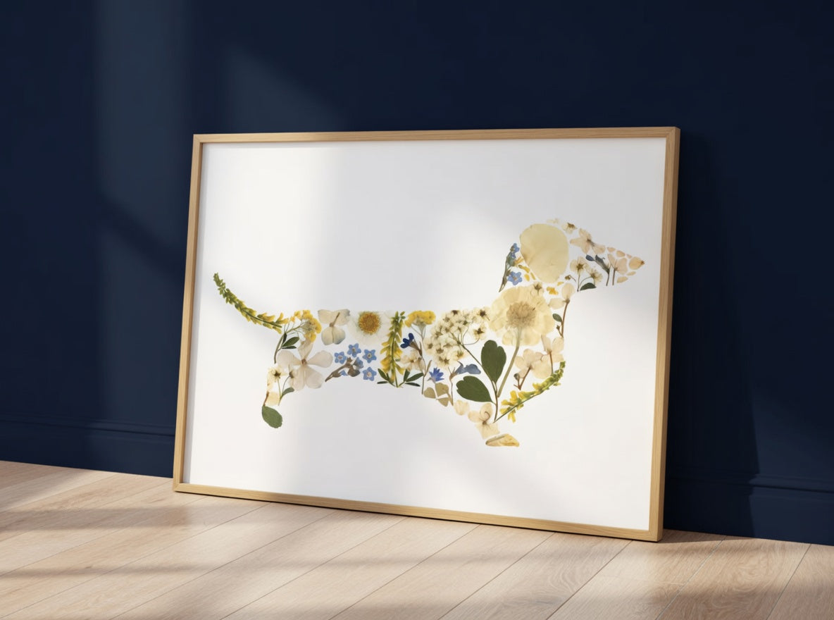 Plakat Dachshund of Flowers – Jamnik z Kwiatów | Dekoracja Ścienna Winylowa