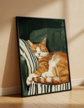 Plakat Ginger Cat Napping – Rudy Kot Śpiący na Fotelu | Cozy Aesthetic Cat Lover Dekoracja Ścienna