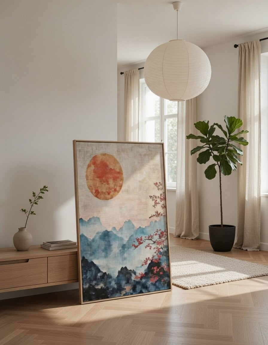 Plakat Rising Sun – Wschodzące Słońce nad Górami | Japanese Art Sakura Dekoracja Ścienna