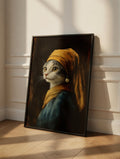 Plakat Cat with a Pearl Earring – Kot z Perłą | Humorystyczny Portret Vermeer Dekoracja Ścienna