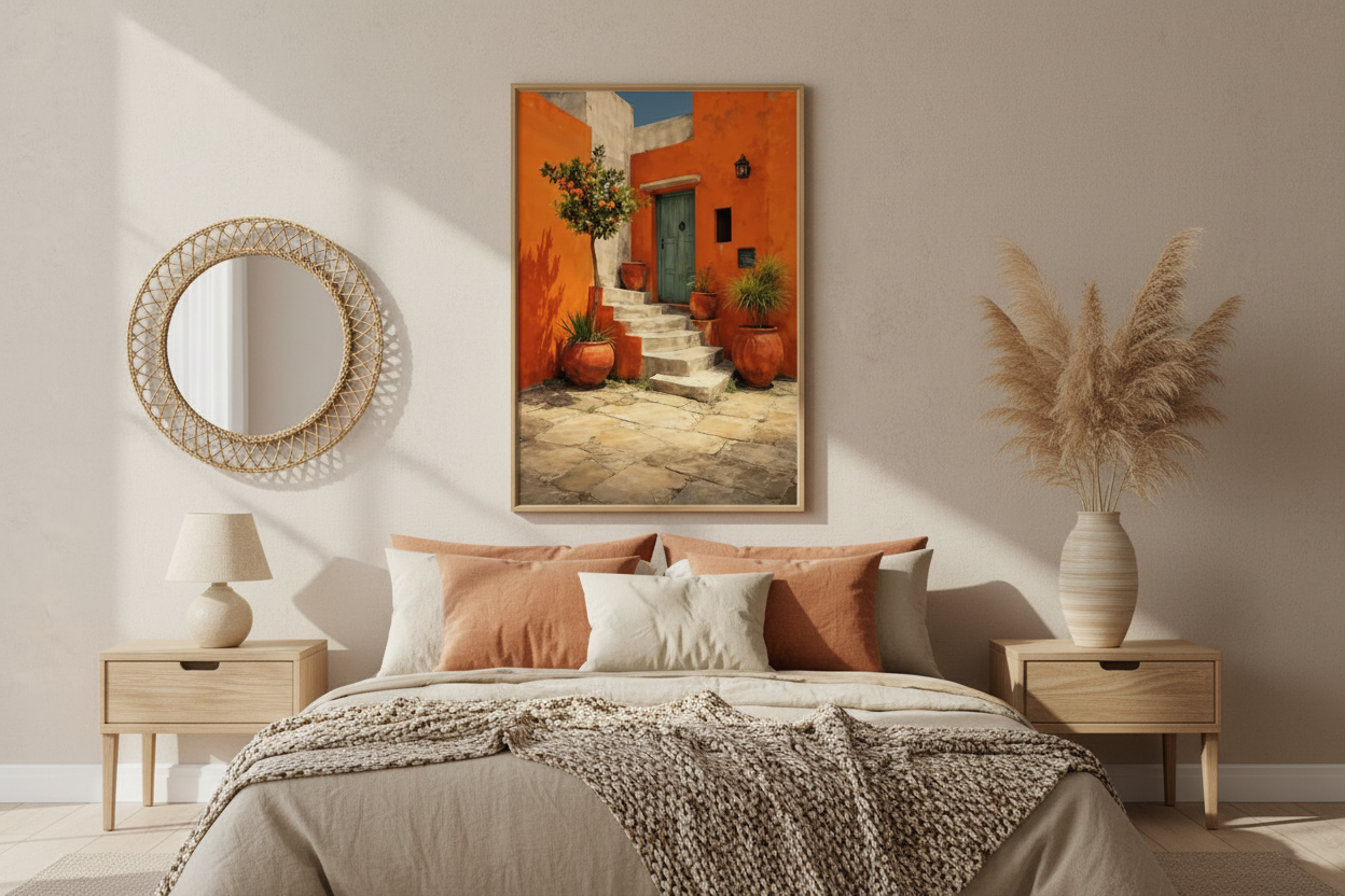 Plakat Mediterranean Courtyard – Śródziemnomorskie Patio | Boho Travel Dekoracja Ścienna