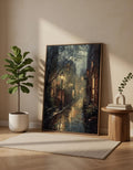 Plakat Rainy Night Alley – Nocna Uliczka z Latarnią | Dark Academia Moody Oil Painting Dekoracja Ścienna