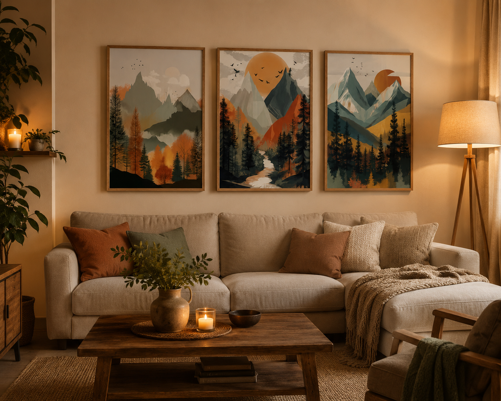 Plakat Autumn Mountain Forest – Górski Pejzaż Jesienny | Boho Landscape Dekoracja Ścienna