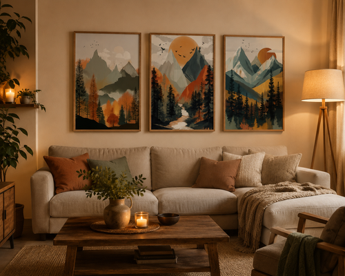 Plakat Autumn Mountain Forest – Górski Pejzaż Jesienny | Boho Landscape Dekoracja Ścienna