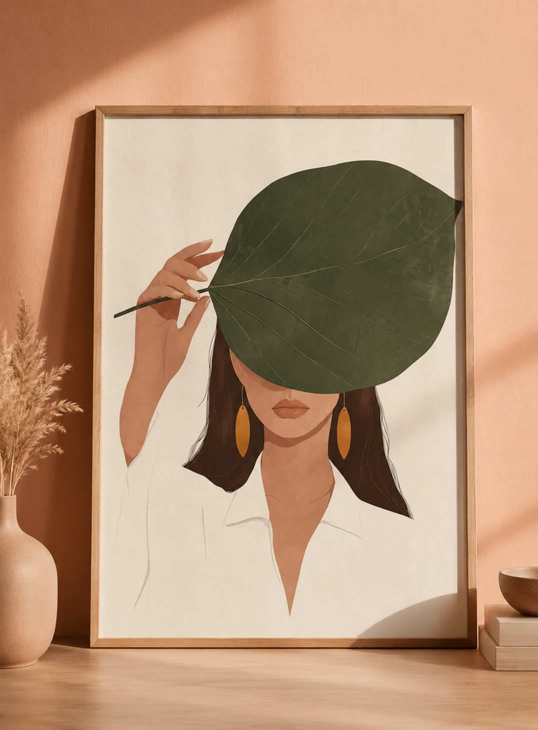 Plakat Hidden Leaf Woman – Kobieta z Liściem | Boho Figuratywna Dekoracja Ścienna