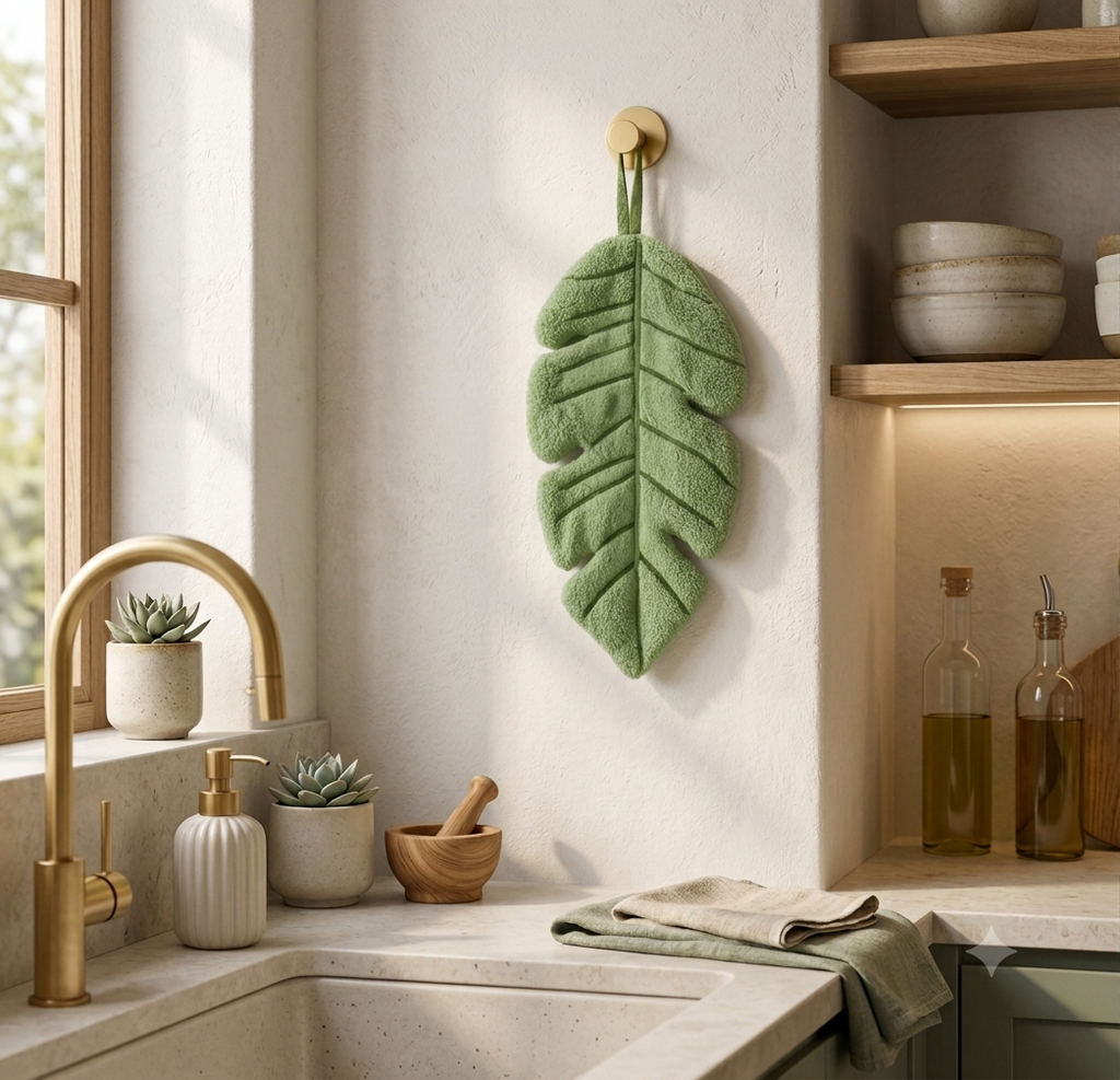 Tropical Leaf Hand Towel – Ręcznik Liść Tropikalny Sage Green | Botaniczna Dekoracja Łazienki