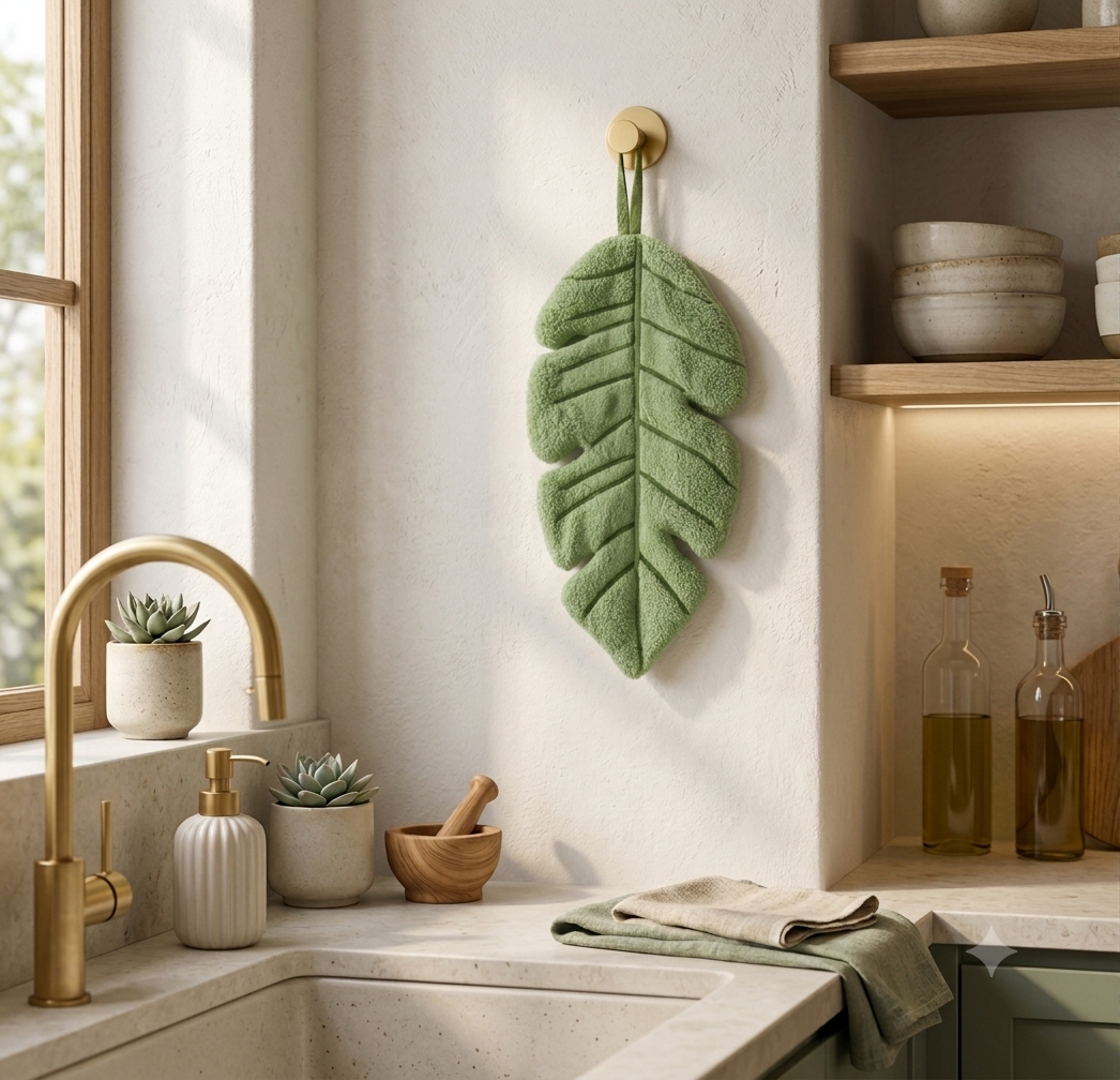 Tropical Leaf Hand Towel – Ręcznik Liść Tropikalny Sage Green | Botaniczna Dekoracja Łazienki