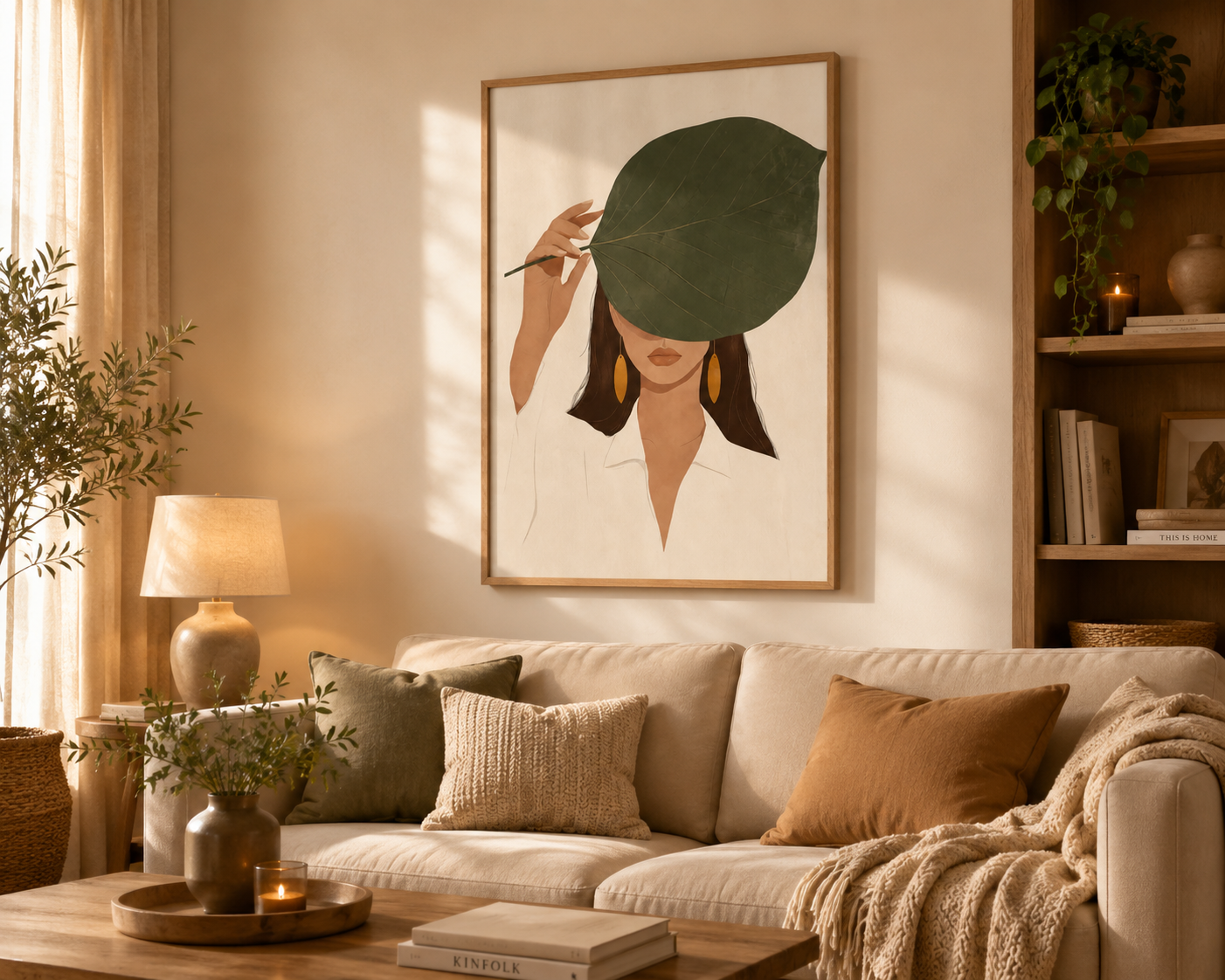 Plakat Hidden Leaf Woman – Kobieta z Liściem | Boho Figuratywna Dekoracja Ścienna