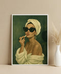 Plakat Lipstick Morning – Kobieta w Szlafroku ze Szminką | Glam Editorial Quiet Luxury Dekoracja Ścienna