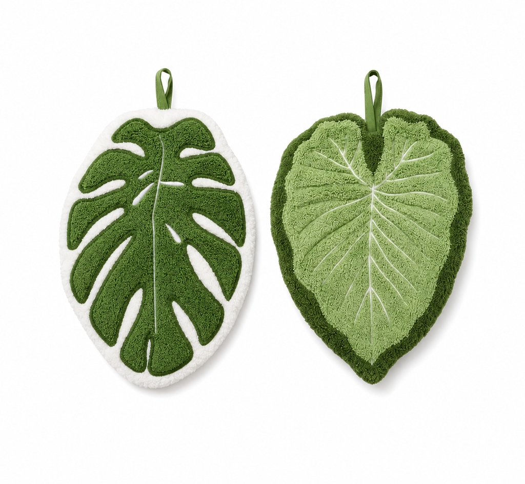 Tropical Leaves Hand Towel Set – Ręczniki Liście Monstera & Colocasia | Botaniczna Dekoracja Łazienki