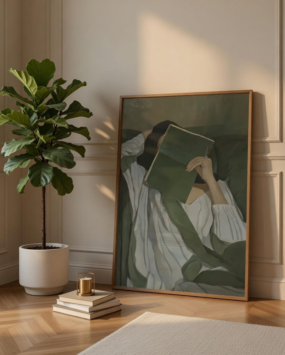 Plakat Woman Reading – Kobieta Czytająca Książkę | Quiet Luxury Dark Academia Dekoracja Ścienna