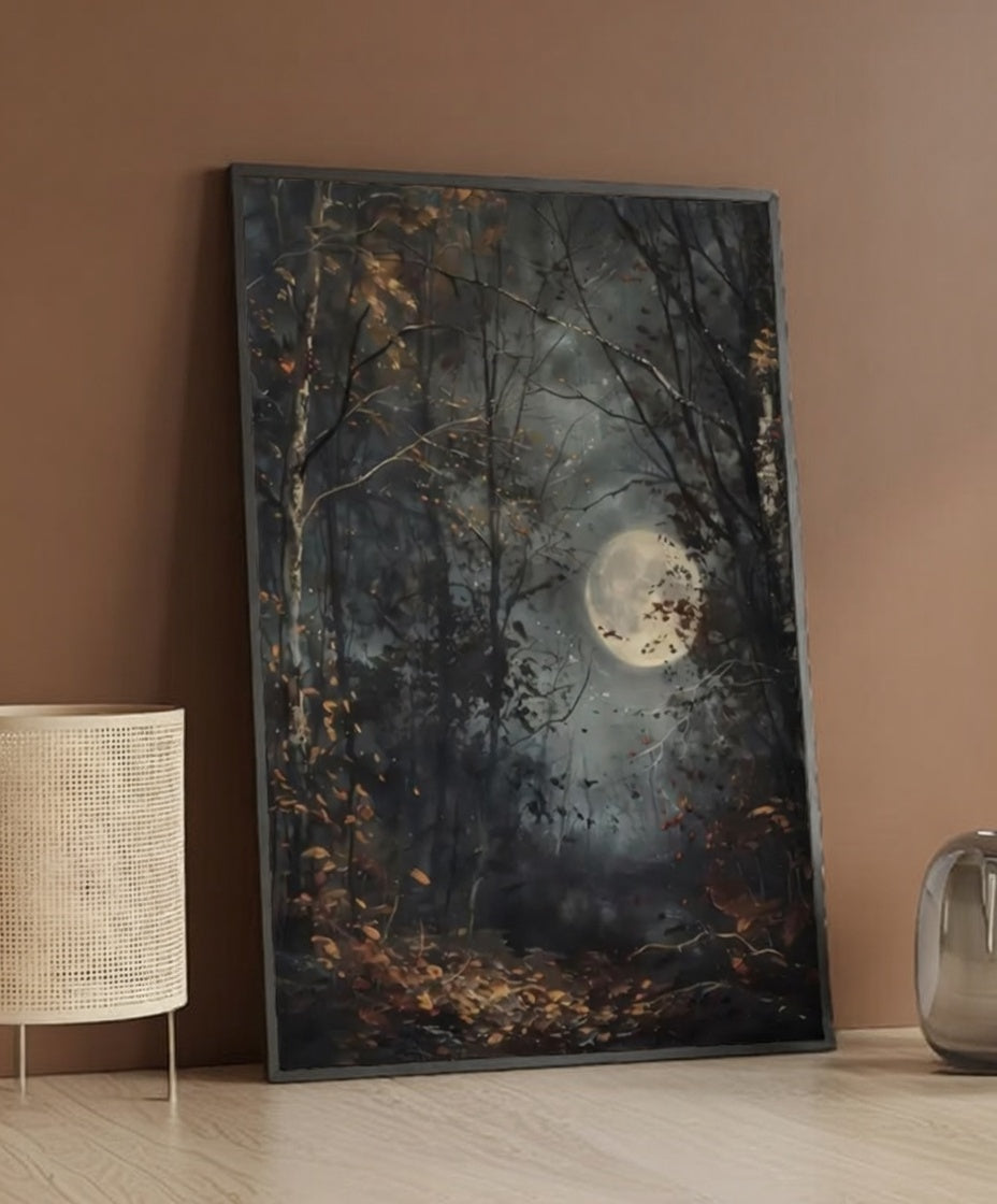 Plakat Moonlit Forest – Księżycowy Las w Mroku | Dark Romantic Vintage Dekoracja Ścienna