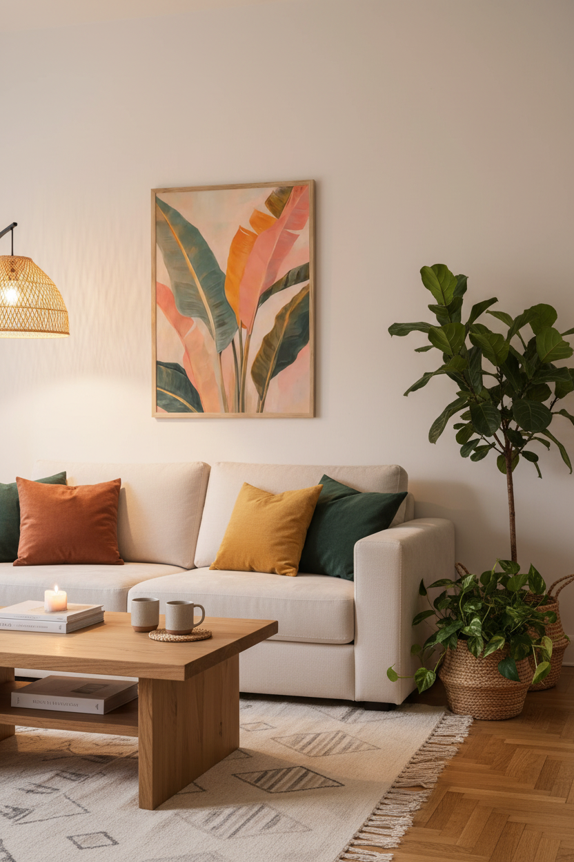 Plakat Tropical Leaves Pastel – Tropikalne Liście | Botaniczny Boho Dekoracja Ścienna