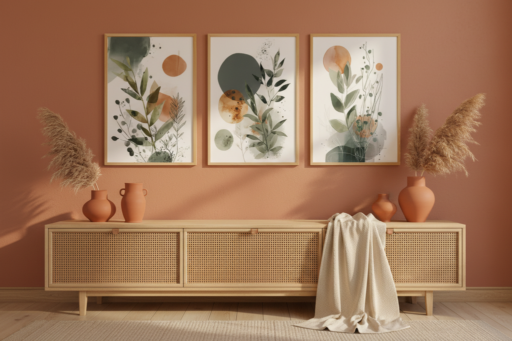 Tryptyk botaniczny abstract – aranżacja boho