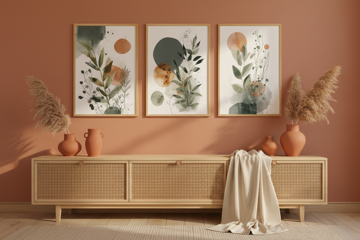 Tryptyk botaniczny abstract – aranżacja boho