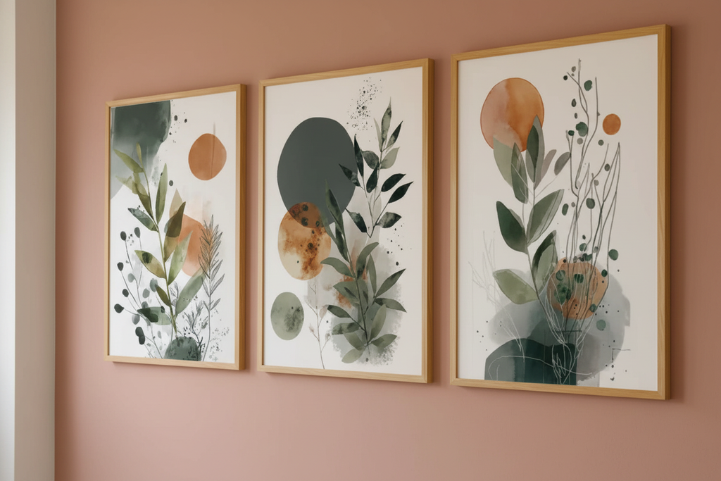 Tryptyk botaniczny abstract – oparte o ścianę