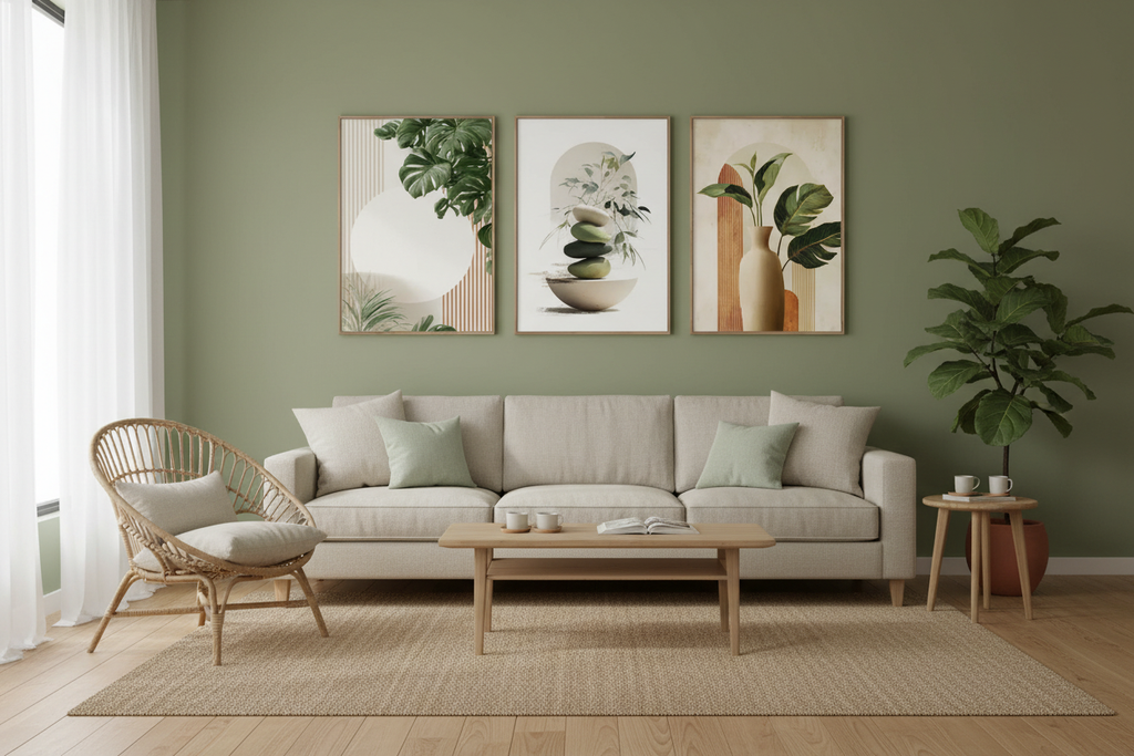 Zen Triptych – aranżacja wnętrza Japandi